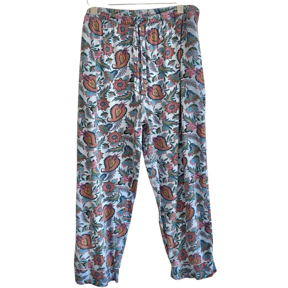 Soft Surroundings Harbour Orleans Blue Floral Paisley Button Up Crop Pajama Set - Picture 5 of 14